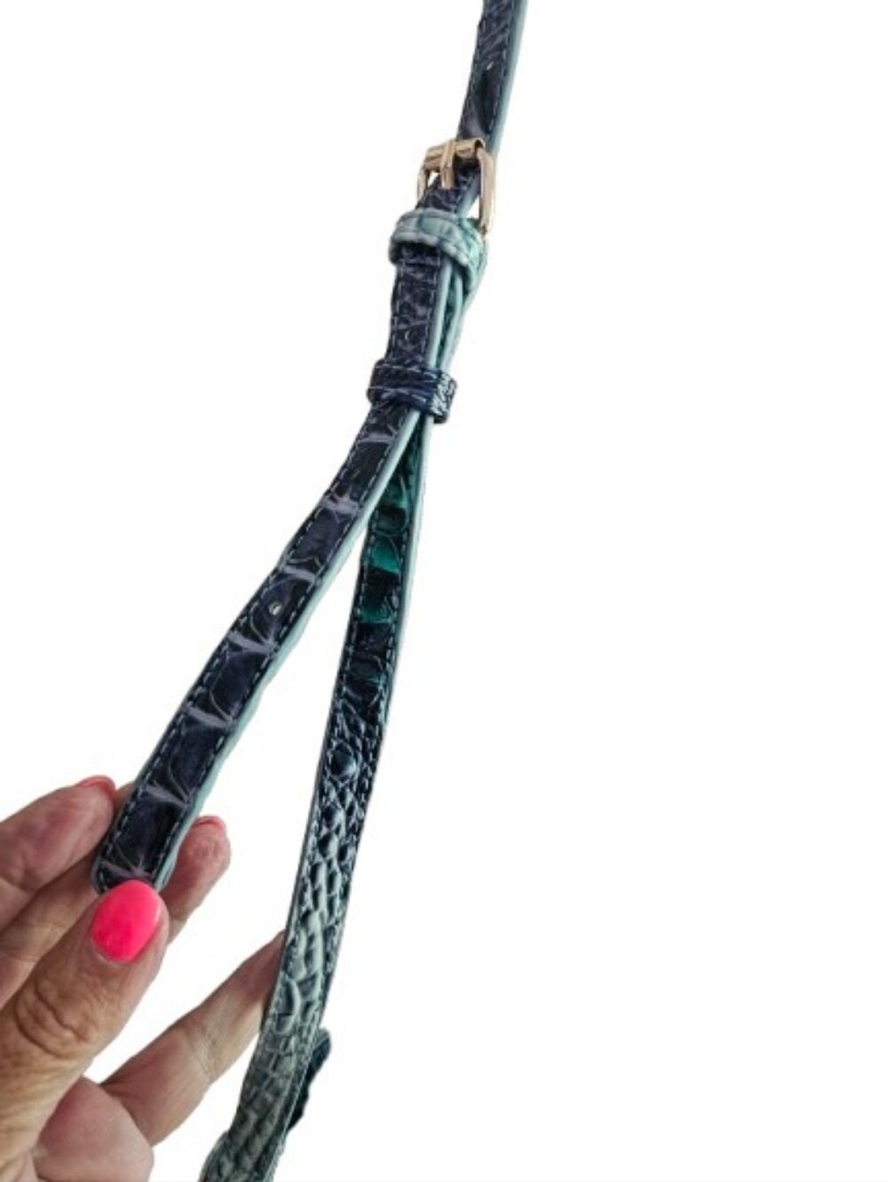 Women’s Teal Croc-Embossed Crossbody Bag - Picture 8 of 13